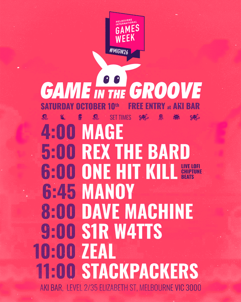 Set Times for Game in the Groove MIGW26